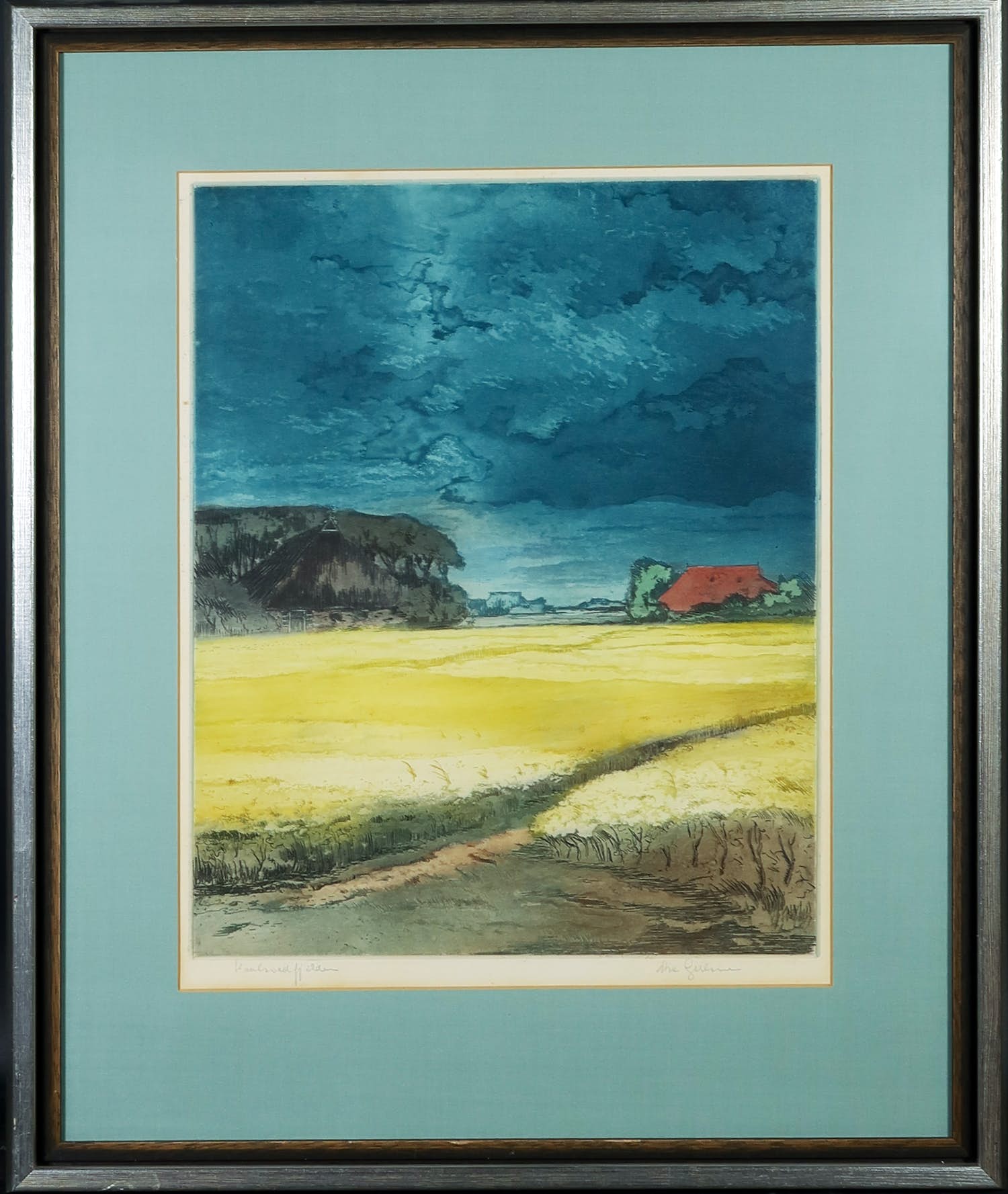 Abe Gerlsma - Kleurenets, Landschap - Ingelijst verkocht voor € 40!