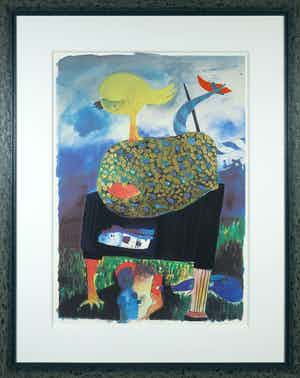 Michel van Overbeeke - Litho met bladgoud, The kiss - Ingelijst verkocht voor € 50!