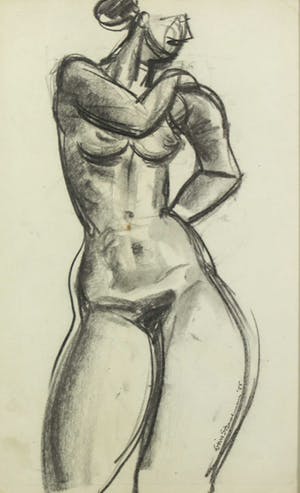 Wim Straatman - Potloodtekening, Naakt vrouwfiguur - Ingelijst kopen? Bied vanaf 20!