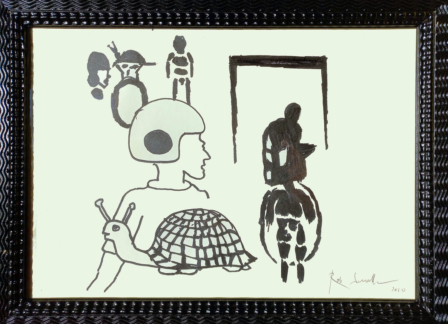 Rob Scholte - Figuren met schildpad, originele tekening (mooi ingelijst) kopen? Bied vanaf 169!