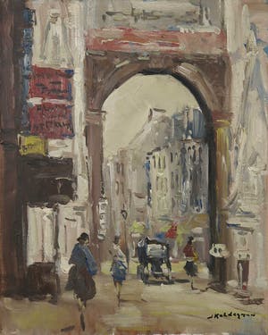 Jan Kelderman - Olieverf op doek, Stadsgezicht Parijs, Rue Saint-Denis kopen? Bied vanaf 1!