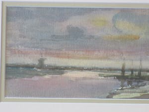 Frans de Nocker - Haventje in landschap bij avondlicht - Gemengde techniek kopen? Bied vanaf 55!