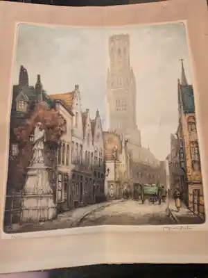 Alfred van Neste - Stadtansicht von Brügge – Radierung/Aquatinta, handsigniert und nummeriert kaufen? Bieten Sie von 20!