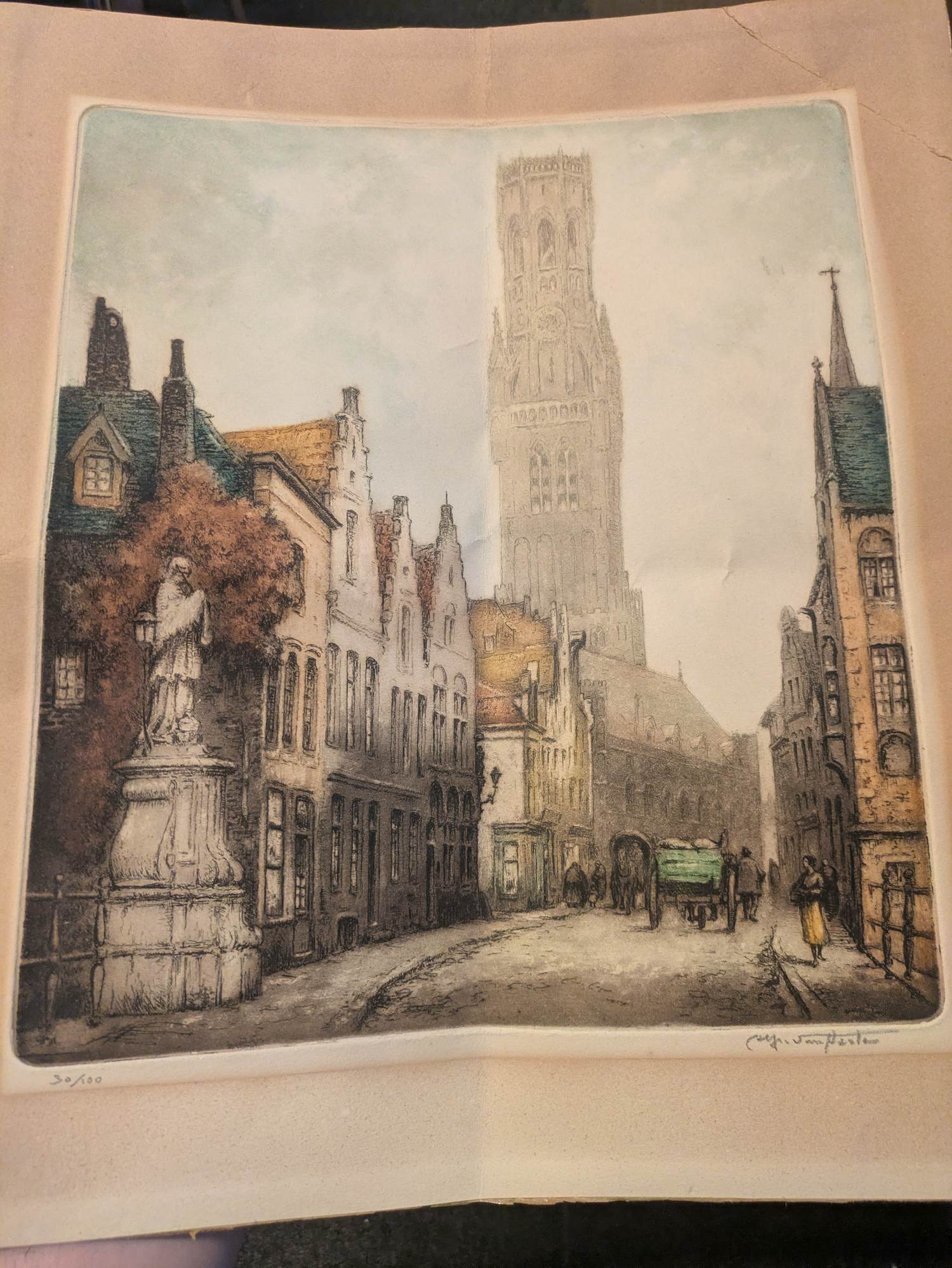 Alfred van Neste - Stadtansicht von Brügge – Radierung/Aquatinta, handsigniert und nummeriert kopen? Bied vanaf 20!