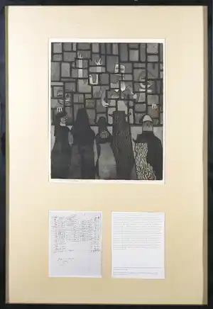 Harry van Kruiningen - Ets, Gekken kijken als kermisattractie - Ingelijst verkocht voor € 100!