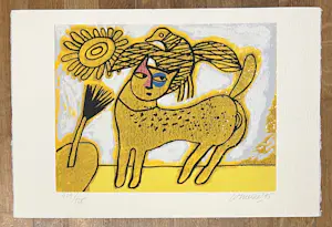 AcheterCorneille - Zeefdruk De kat en de vogel, 1995? Enchérissez de 280!