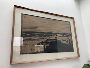 Jan Giesen - Kustgezicht - Houtsnede, Ingelijst kopen? Bied vanaf 40!