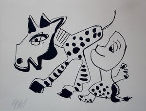 Karel Appel - litho: 2 figuren kopen? Bied vanaf 375!