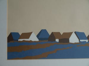 Curiosa - Knipselkunst , Dorpsgezicht Noord-Holland – ingelijst - 1989 kopen? Bied vanaf 1!