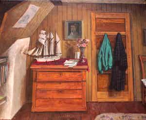 Herman Berserik - Olieverf op doek: zolderkamer - 1988 verkocht voor € 3250!