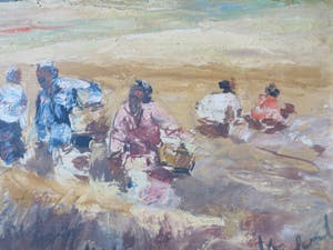 Sujatno Koempoel - Indonesie Landschap werkers op rijstvelden. kopen? Bied vanaf 160!