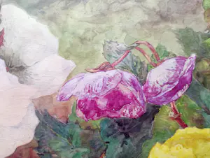 Huibert Antoine Ravenswaay - Stokrozen in de tuin -aquarel circa 1945- kopen? Bied vanaf 145!