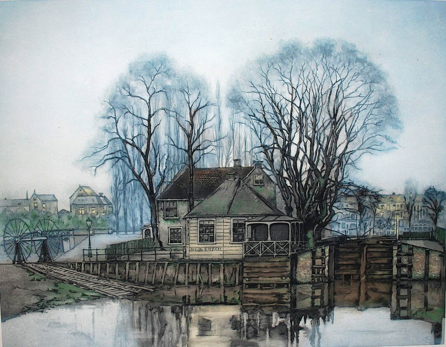 Frans Everbag - Het Polderhuis Amsterdam - ets/aquatint - mooi ingelijst kopen? Bied vanaf 160!