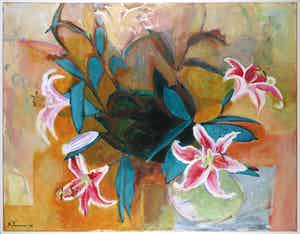 Marieke Thomassen - Acryl op doek, Lelies - Ingelijst (Groot) verkocht voor € 1!