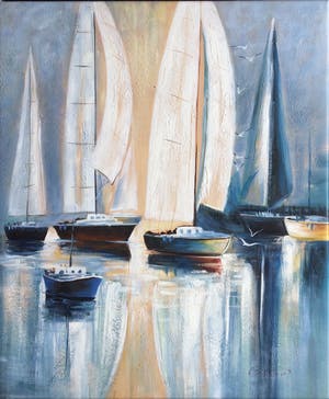 Berend Pasman - Zeilboten in haven | olieverfschilderij (in baklijst) kopen? Bied vanaf 125!
