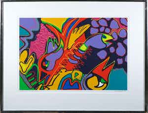 Marianne Naerebout - Zeefdruk, go with the flow - Ingelijst verkocht voor € 60!