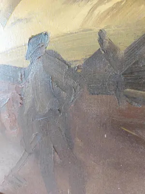 Hubert Malfait - schilderij - Titel: boer met paard - handgesigneerd - ingelijst kopen? Bied vanaf 1950!