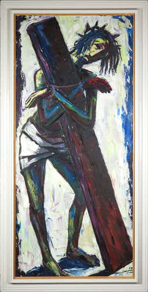 Berry Brugman - Olieverf op doek, Kruisiging - Ingelijst verkocht voor € 100!