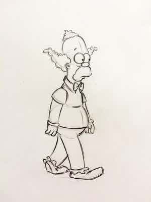 Matt Groening - originele productie tekening, The Simpsons, Krusty The Clown, ingelijst verkocht voor € 70!