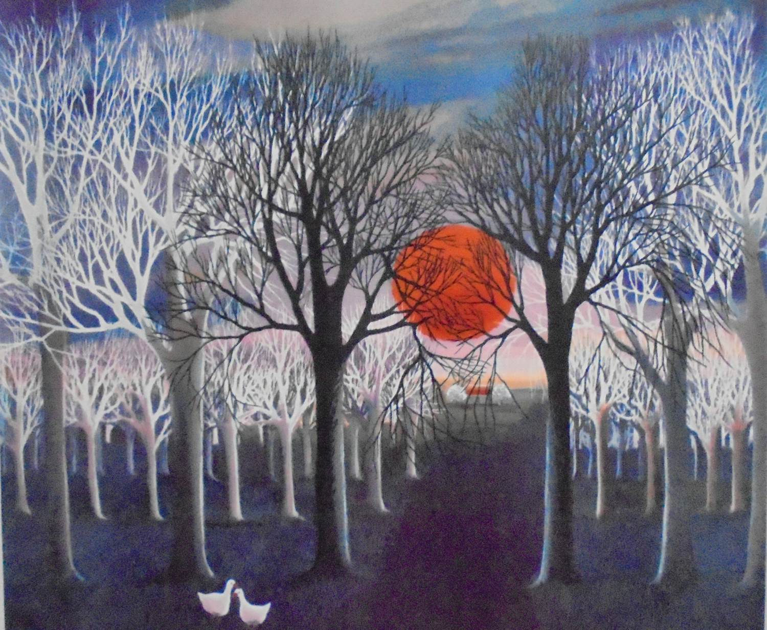 Ilona Schmit - Prachtig, groot winterlandschap met eenden en ondergaande zon. kopen? Bied vanaf 95!