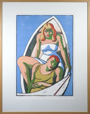 Leon Janssen - Houtsnede, Into the blue - Ingelijst kopen? Bied vanaf 80!