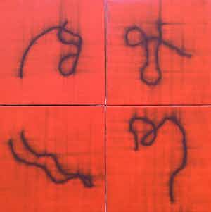 Jack Vissers - "Day Threads" - tableau van 4 schilderijen, kleur oranje verkocht voor € 60!