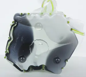 Willem Heesen - Glasobject, Grote wit / zwarte vaas met gele strepen kopen? Bied vanaf 250!