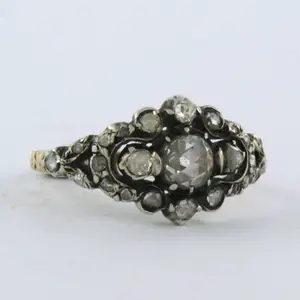 14k goud met zilveren ring bezet met roos diamanten tot. 0.30ct - G/H - SI kopen? Bied vanaf 300!