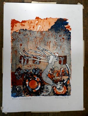 Rob Clous - Rob Clous - grote ets/aquatint: Venus op de tractor - 1966 - oplage: 10 stuks kopen? Bied vanaf 40!