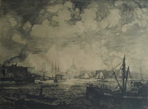 Aart Bijl - Ets uit 1923 , “Maas voor Rotterdam” – GROOT - ingelijst kopen? Bied vanaf 1!