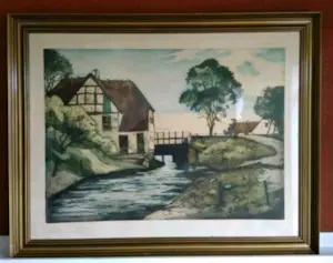 Johan Niels Martinus Thorsøe - (1834-1909) - Huis aan het water - Kleurenets kopen? Bied vanaf 1!