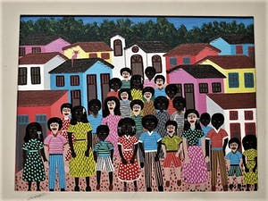 Niet of onleesbaar gesigneerd - Brazilie Rio naief acryl/doek "Kinderen op Plein" gesigneerd kopen? Bied vanaf 1!