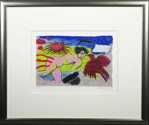 Corneille - Zeefdruk, Hommage aan Satie - Ingelijst verkocht voor € 200!