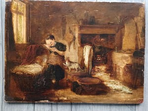 Niet of onleesbaar gesigneerd - Vrouw aan wieg. kopen? Bied vanaf 1!