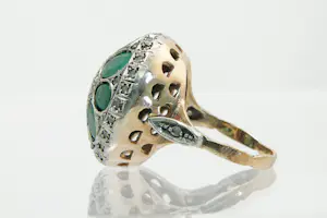 63 -  Opvallend rose 9 karaats ring gezet met diamanten schilfertjes kopen? Bied vanaf 190!