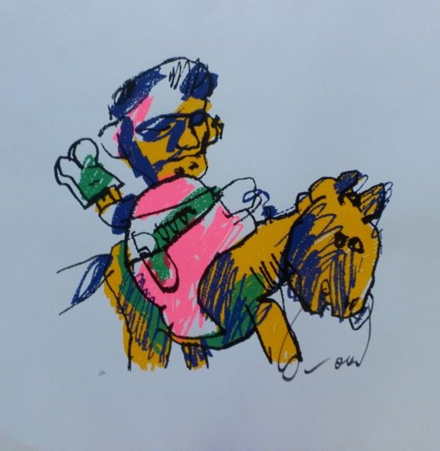 Herman Brood Kleurenzeefdruk MAN En PAARD Handgesign GROOT herman-brood-kleurenzeefdruk-man-en-paard-handgesign-groot