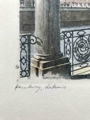Albrecht Bruck - Hamburg- (oude) stadhuis- ingelijst; in hand- en druk gesigneerd. kopen? Bied vanaf 35!