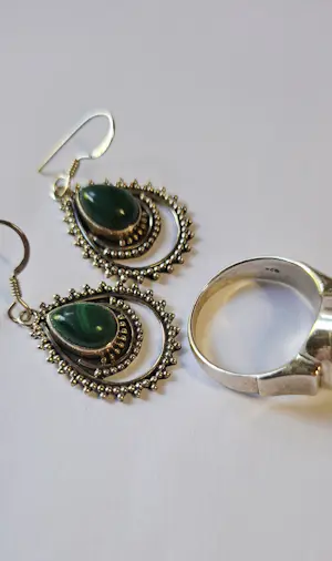 Set zilveren sieraden  met malachiet kopen? Bied vanaf 125!
