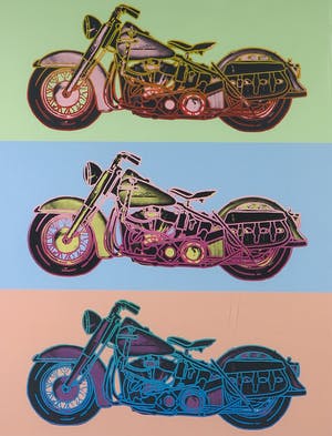 Friedbert Renbaum - Zeefdruk, Harley Davidson x 3 - Ingelijst (Groot) kopen? Bied vanaf 50!