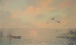 Hans Lenteman - Olieverf op doek, Plasgezicht met eenden - Ingelijst (Groot) kopen? Bied vanaf 80!