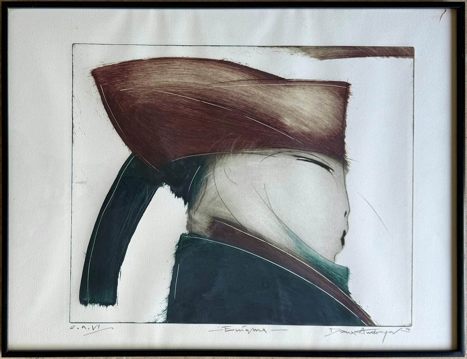 Dana Andreev - Kleurenets: 'Portret en profil' (1989) - Ingelijst. kopen? Bied vanaf 85!