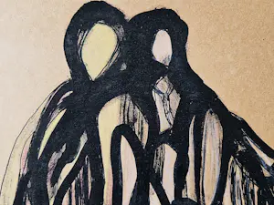 Riek Schagen - Gemengde techniek op papier– "2 vrouwen" - gesigneerd - in passe partout kopen? Bied vanaf 36!