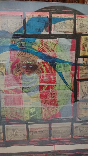 Niet of onleesbaar gesigneerd - olie/collage op canvas kopen? Bied vanaf 1!