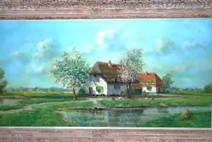Albert Torringa - Boerderij met bloeiende bomen - Heijdenrijk toplijst - groot schilderij vendu pour 43€ !