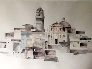 Jeffrey Becom - Zuid-Europees Stadsgezicht - Aquarel, Ingelijst verkocht voor € 50!