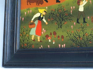 Renate Koblinger-Drobar - Achterglasschildering , De Vlieger – gesigneerd & ingelijst – ca 1980 kopen? Bied vanaf 40!