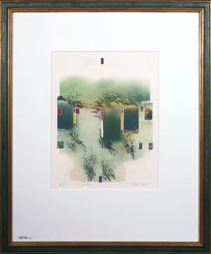 Francis Mean - Gemengde techniek op papier, Abstract landschap - Ingelijst kopen? Bied vanaf 40!