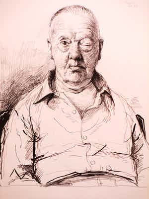 Aat Veldhoen - Man met dik oog - Rotaprint verkocht voor € 40!