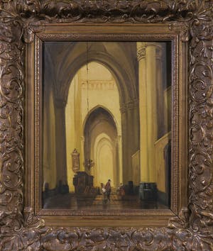 Niet of onleesbaar gesigneerd - Olieverf op doek, Kerinterieur - Ingelijst kopen? Bied vanaf 1!