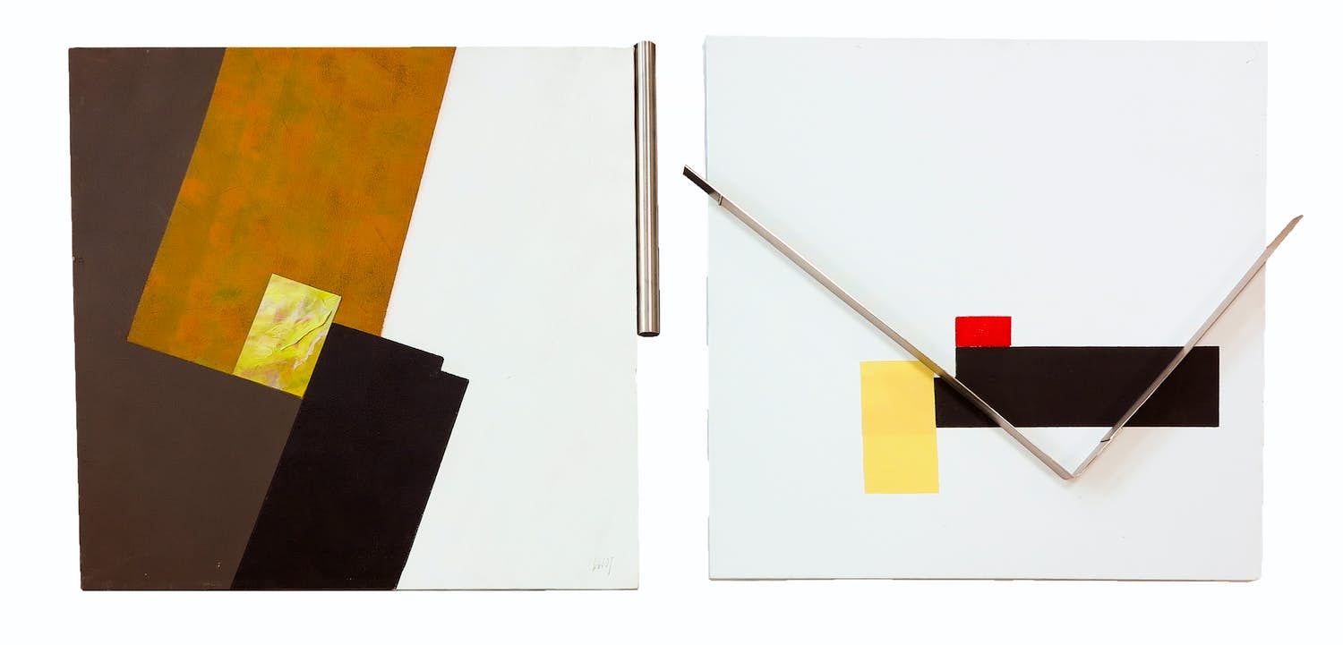 Menno Meijer - Lot van twee 3d-geometrisch-abstracte werken in gemengde techniek (verf, metaal) kopen? Bied vanaf 50!